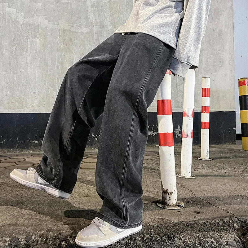 Herrejeans – Løs Straight Fit | Streetwear & Koreansk Stil