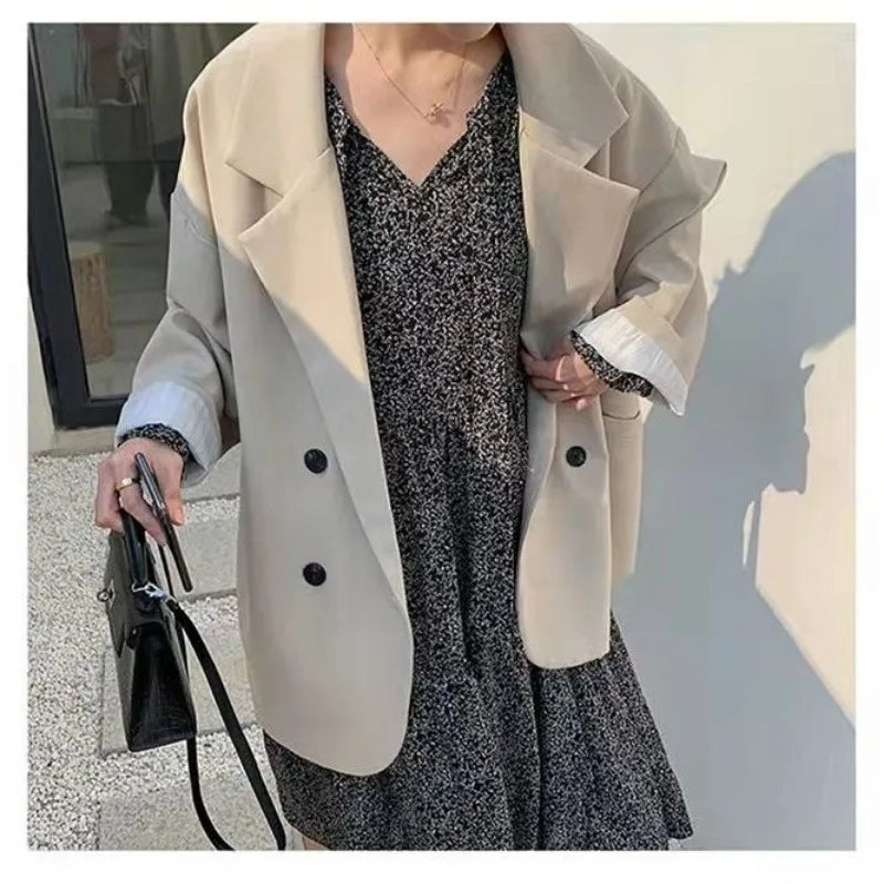 Oversize Blazer Dame – Koreansk Stil, Dobbeltknappet