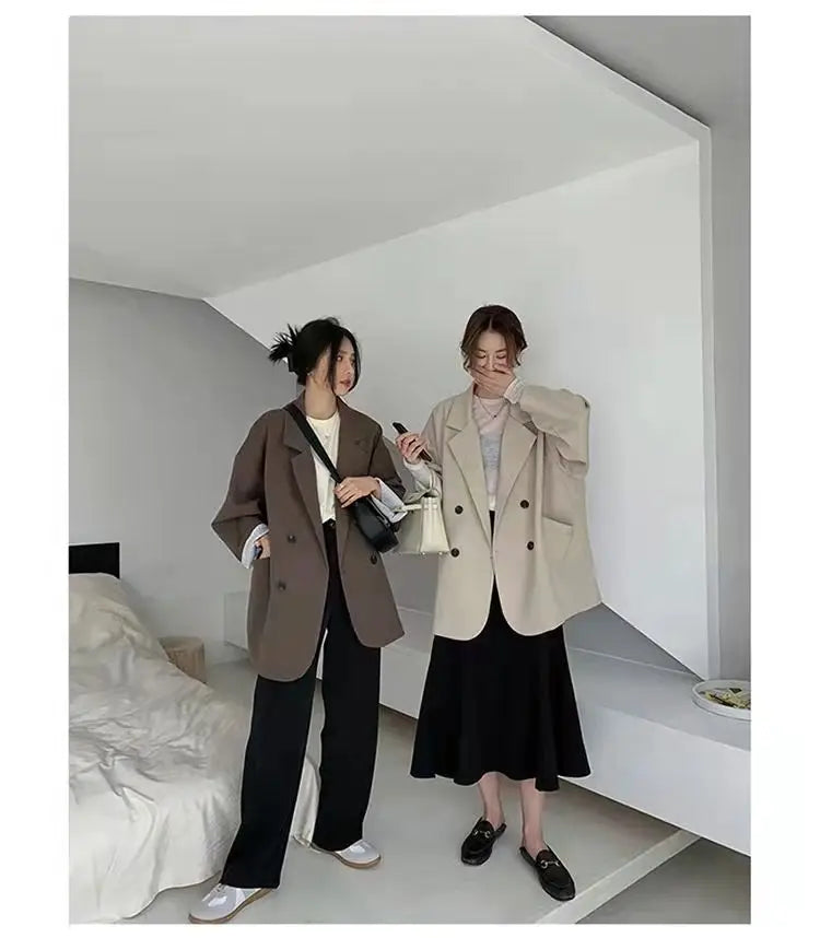 Oversize Blazer Dame – Koreansk Stil, Dobbeltknappet