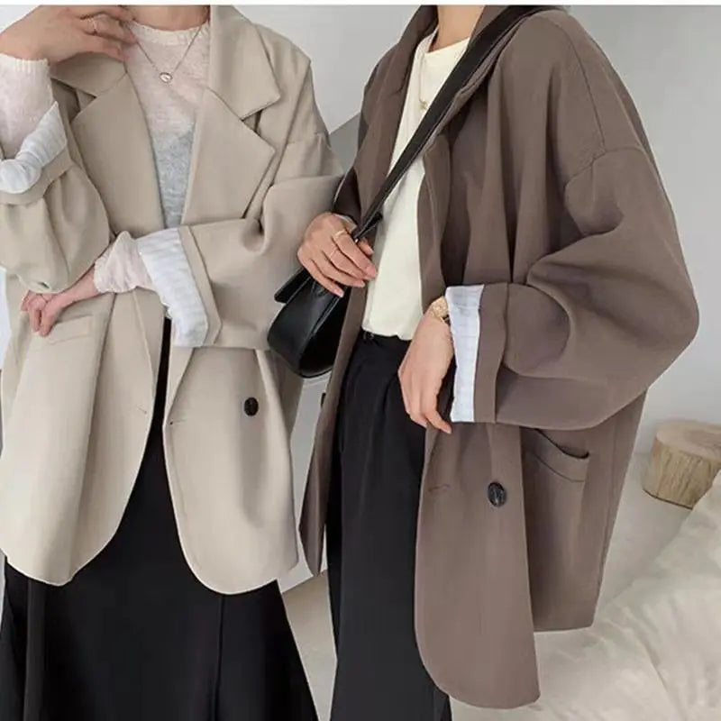 Oversize Blazer Dame – Koreansk Stil, Dobbeltknappet