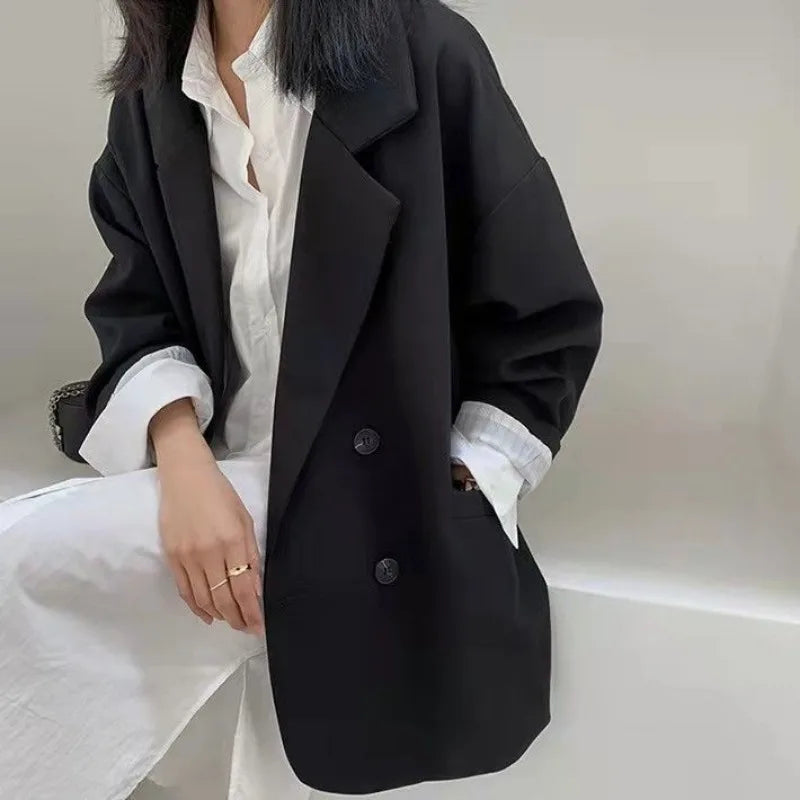 Oversize Blazer Dame – Koreansk Stil, Dobbeltknappet