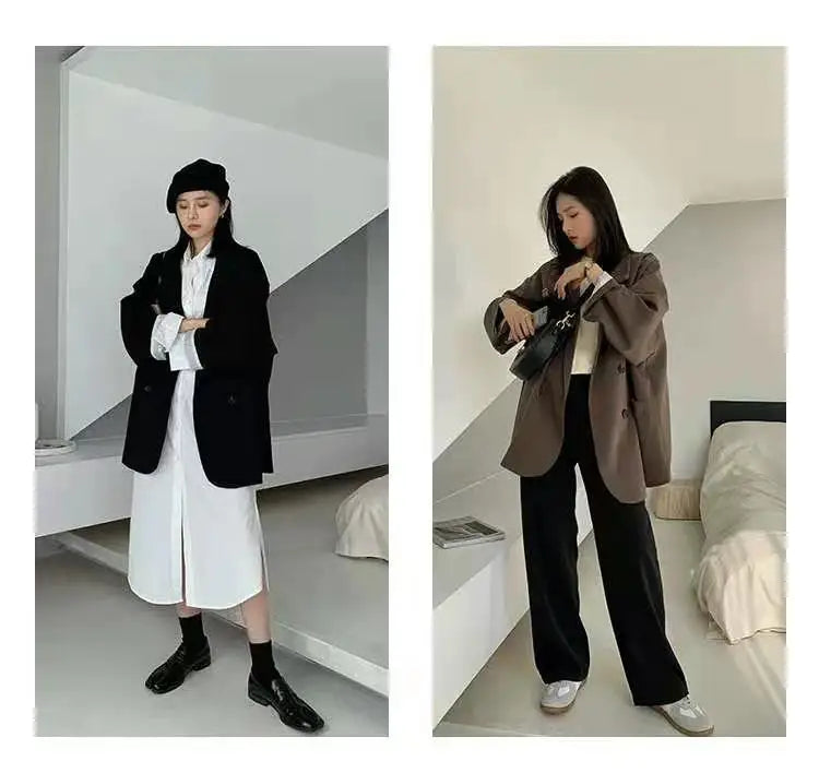 Oversize Blazer Dame – Koreansk Stil, Dobbeltknappet
