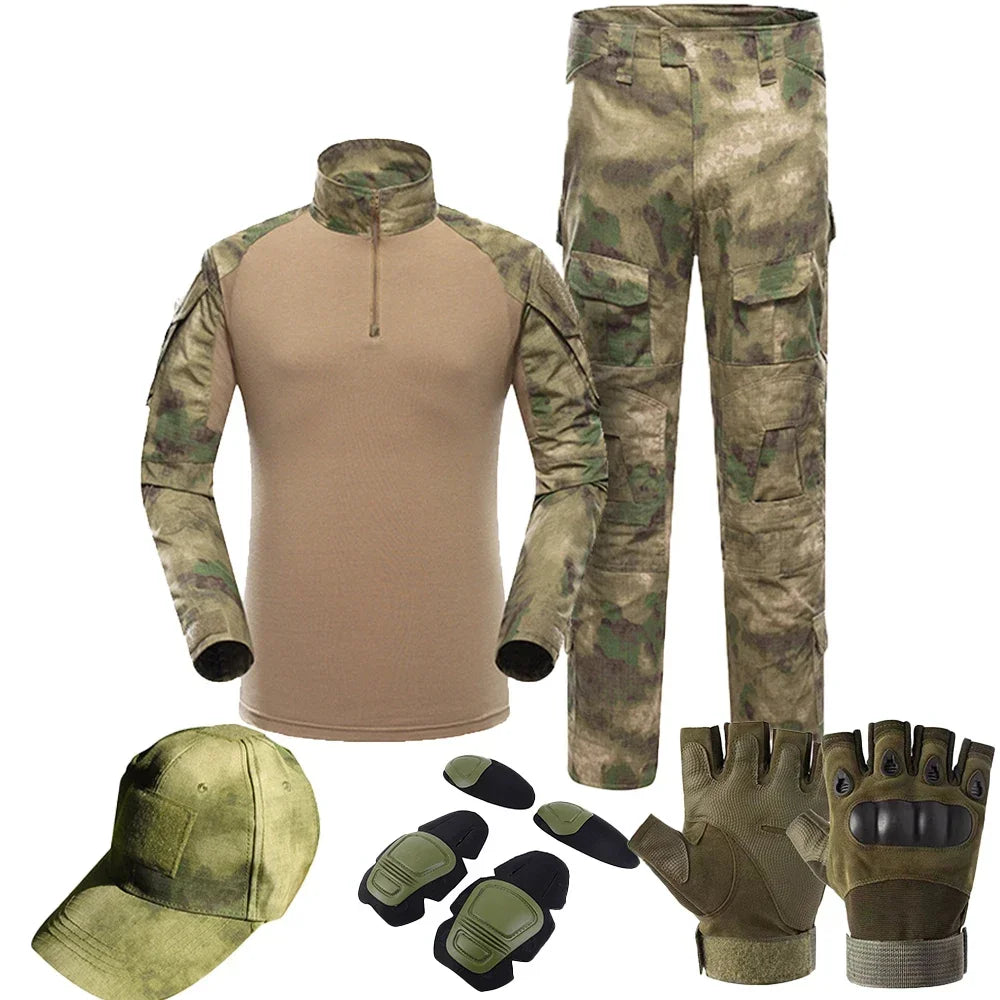 Taktisk Uniform Sett - Kamuflasje Jakt Klær - Skjorte og Bukse - Airsoft Paintball.