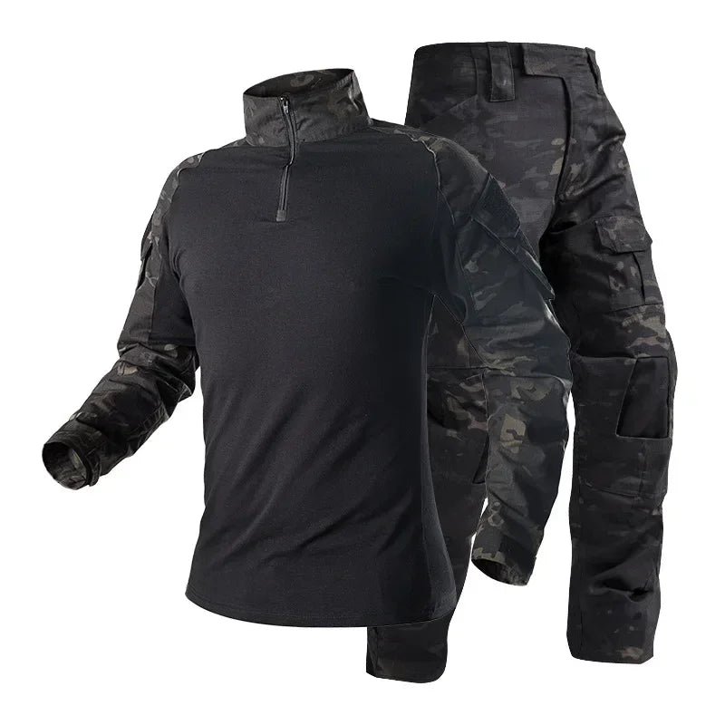 Taktisk Uniform Sett - Kamuflasje Jakt Klær - Skjorte og Bukse - Airsoft Paintball.