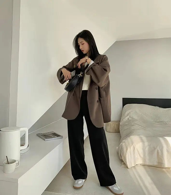 Oversize Blazer Dame – Koreansk Stil, Dobbeltknappet