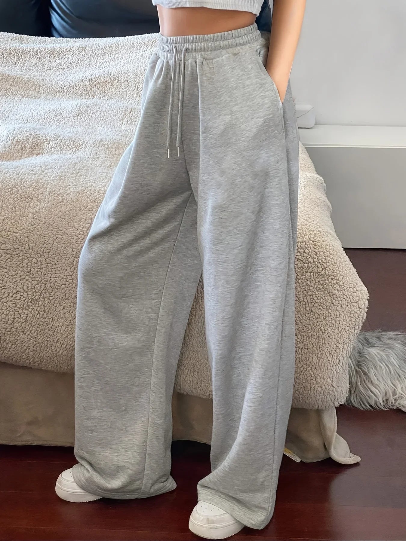 Dame Casual Vide Joggebukser med Elastisk Midje og Lommer