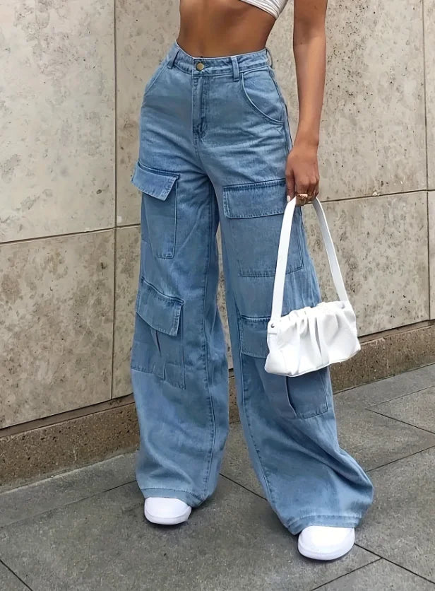 Høytlivs Wide Leg Jeans med lommer