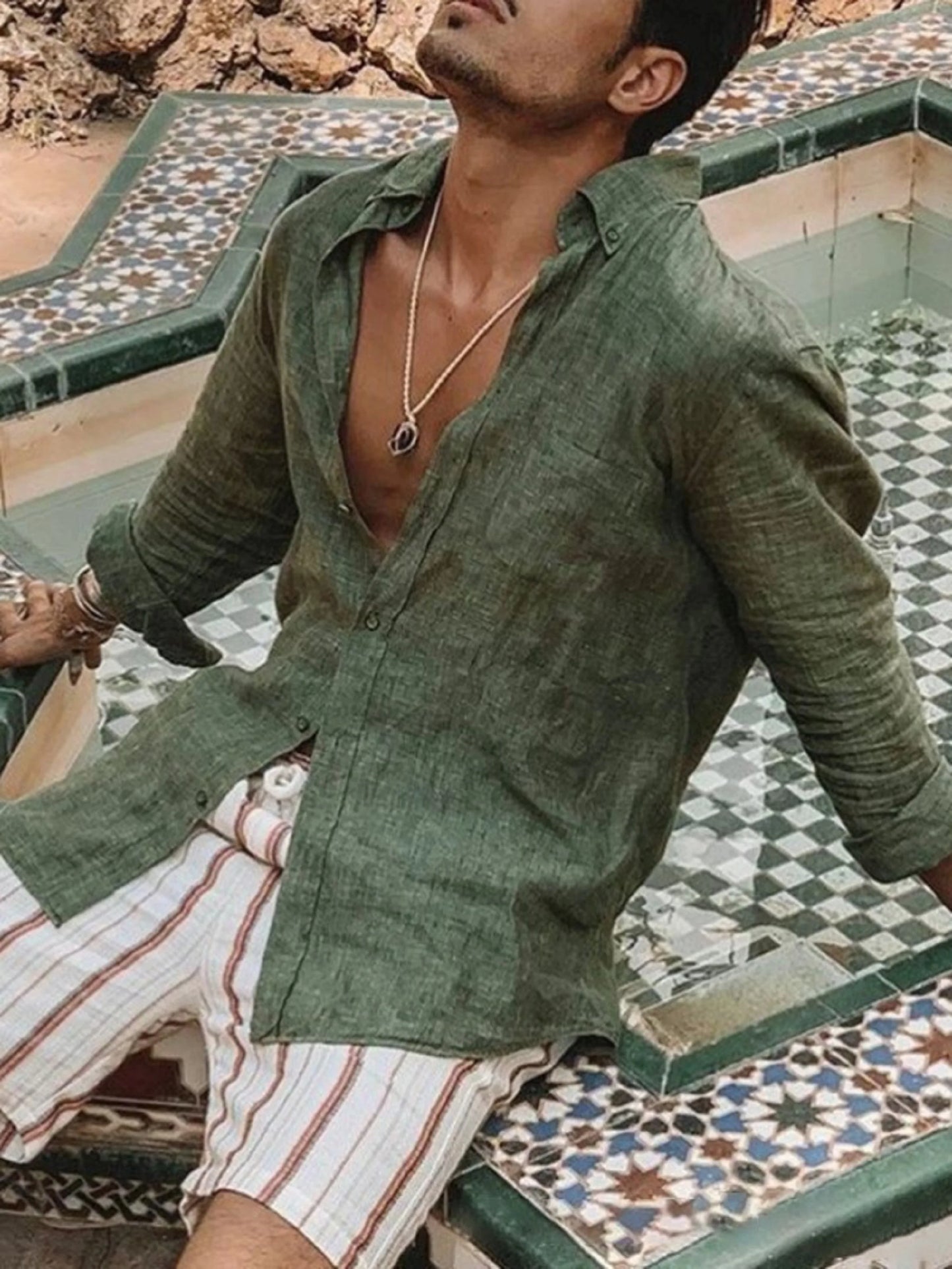 Langermet Herreskjorte – Casual Cardigan for Utendørsbruk
