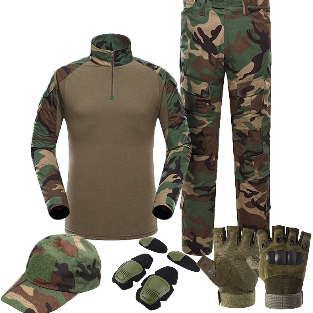 Taktisk Uniform Sett - Kamuflasje Jakt Klær - Skjorte og Bukse - Airsoft Paintball.