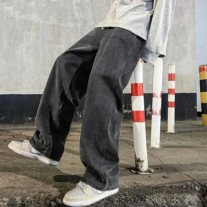 Herrejeans – Løs Straight Fit | Streetwear & Koreansk Stil