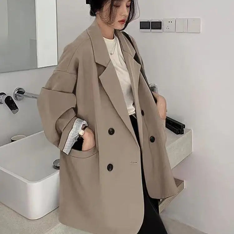 Oversize Blazer Dame – Koreansk Stil, Dobbeltknappet