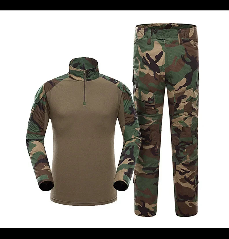 Taktisk Uniform Sett - Kamuflasje Jakt Klær - Skjorte og Bukse - Airsoft Paintball.