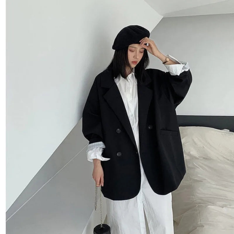 Oversize Blazer Dame – Koreansk Stil, Dobbeltknappet