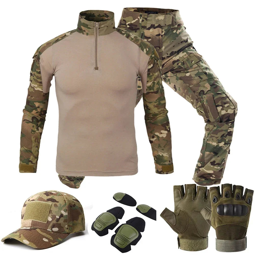 Taktisk Uniform Sett - Kamuflasje Jakt Klær - Skjorte og Bukse - Airsoft Paintball.