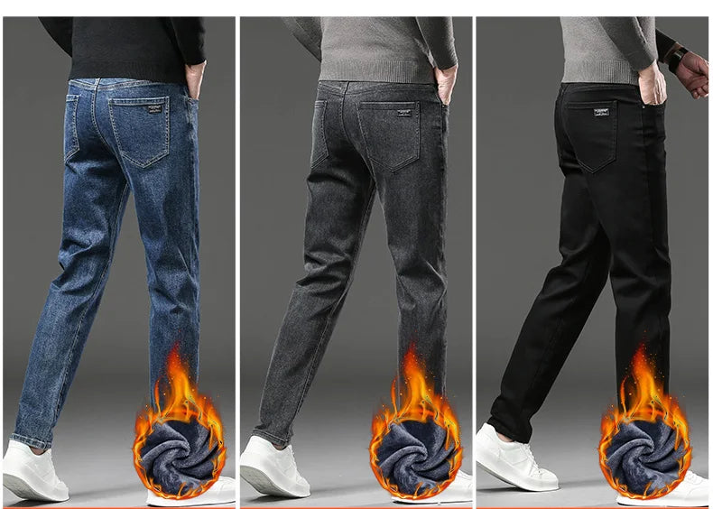 Fleecefôrede Jeans for Menn – Slim Straight