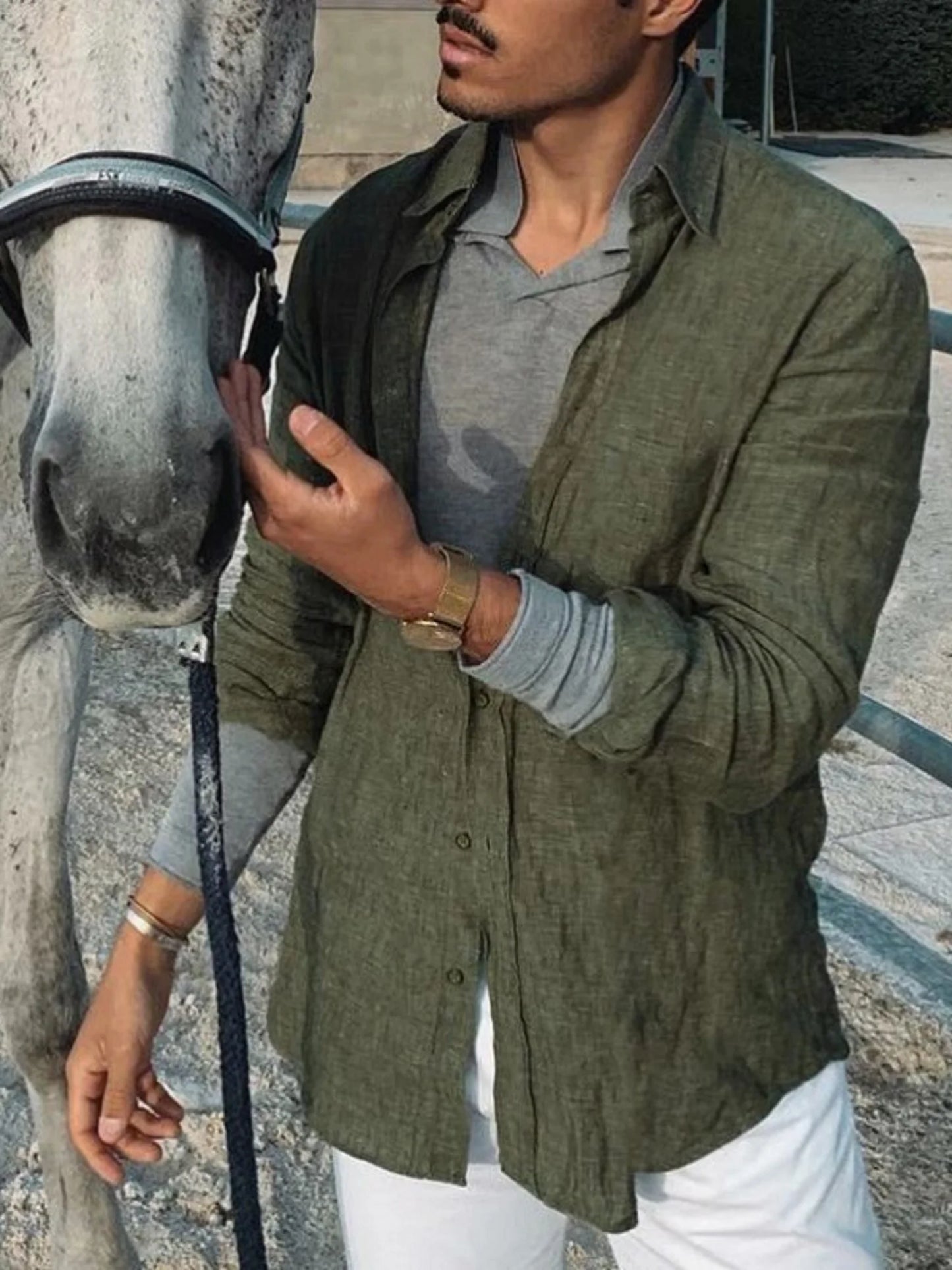 Langermet Herreskjorte – Casual Cardigan for Utendørsbruk