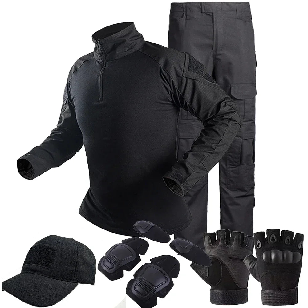 Taktisk Uniform Sett - Kamuflasje Jakt Klær - Skjorte og Bukse - Airsoft Paintball.