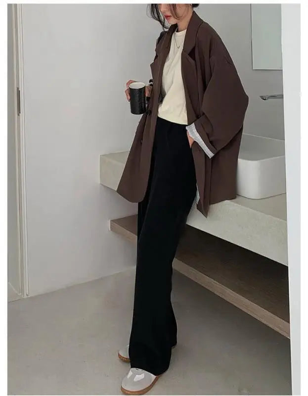 Oversize Blazer Dame – Koreansk Stil, Dobbeltknappet