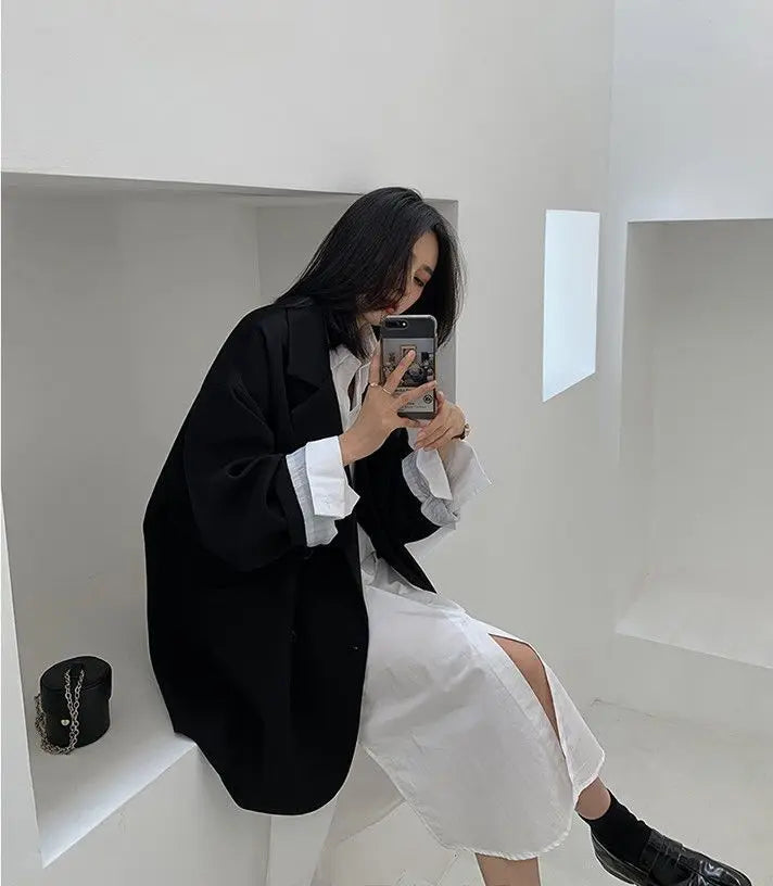 Oversize Blazer Dame – Koreansk Stil, Dobbeltknappet