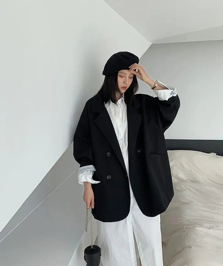 Oversize Blazer Dame – Koreansk Stil, Dobbeltknappet
