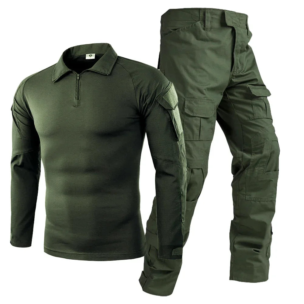 Taktisk Uniform Sett - Kamuflasje Jakt Klær - Skjorte og Bukse - Airsoft Paintball.
