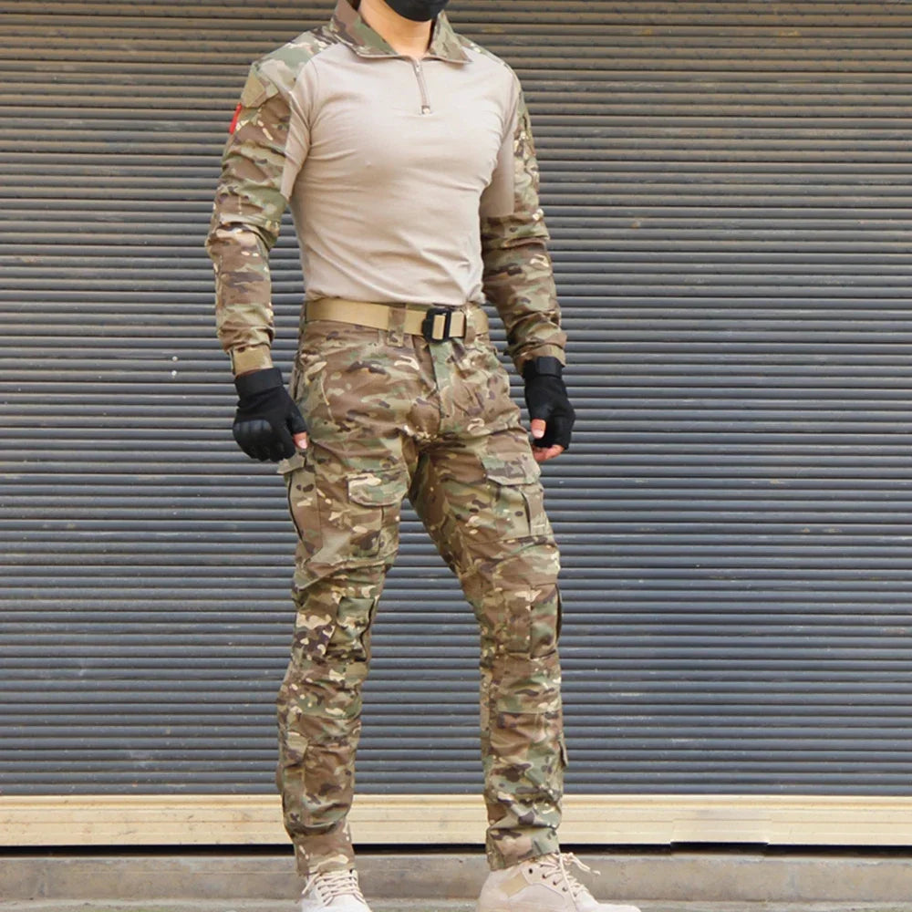 Taktisk Uniform Sett - Kamuflasje Jakt Klær - Skjorte og Bukse - Airsoft Paintball.