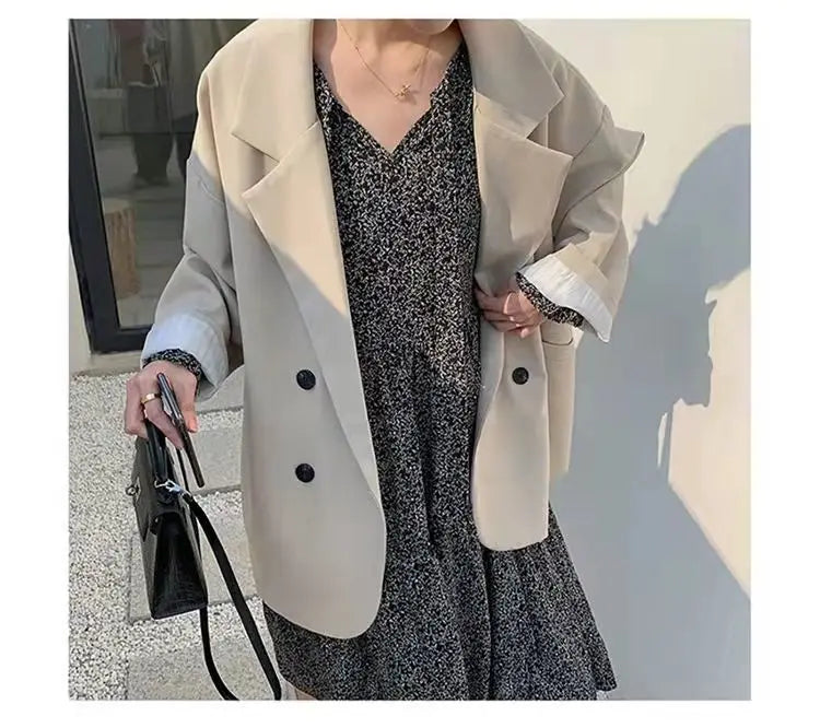 Oversize Blazer Dame – Koreansk Stil, Dobbeltknappet