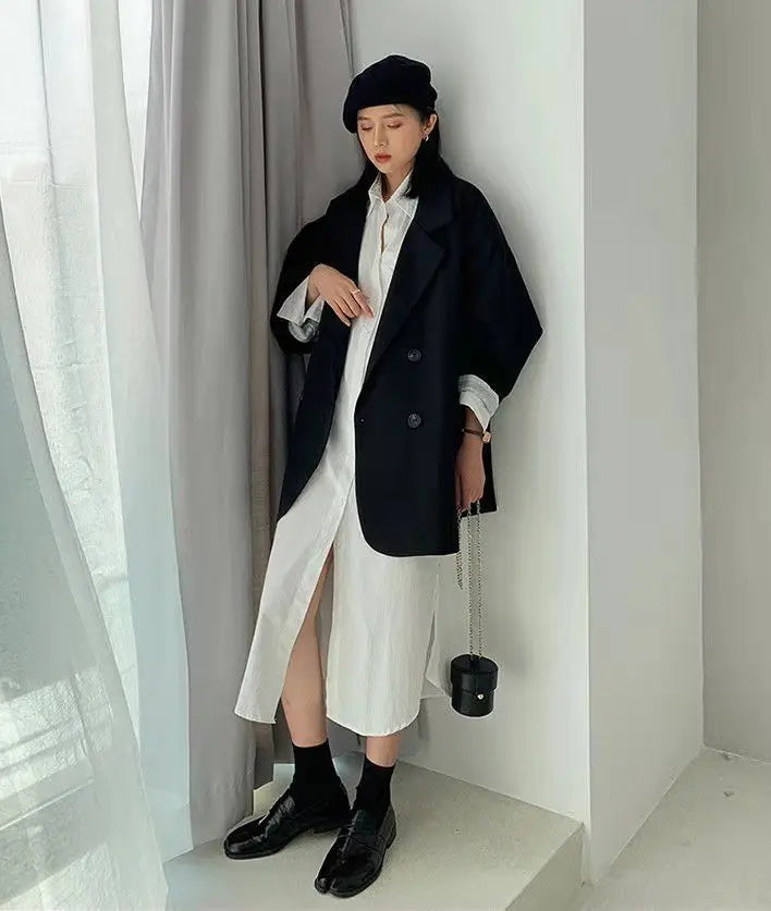 Oversize Blazer Dame – Koreansk Stil, Dobbeltknappet