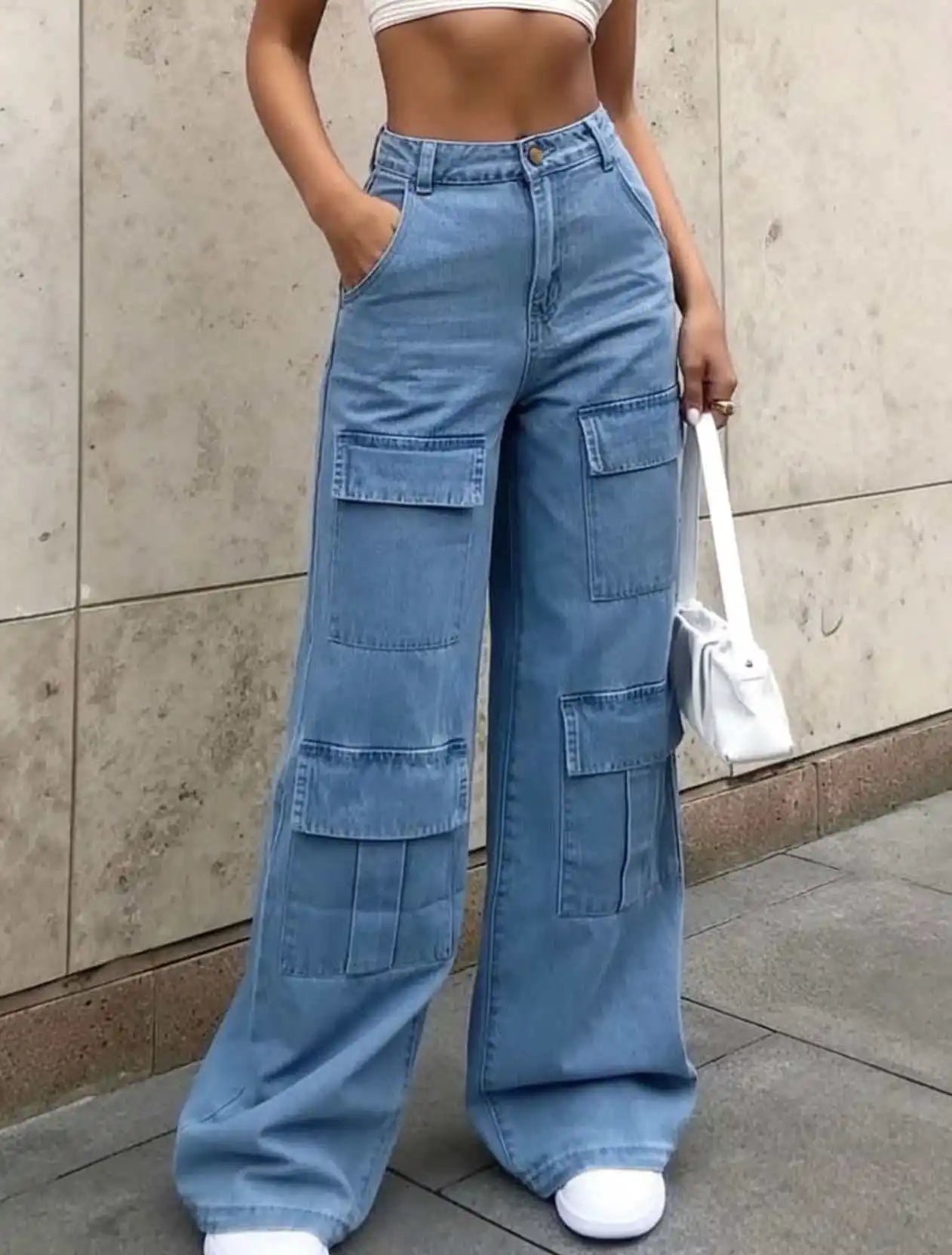Høytlivs Wide Leg Jeans med lommer