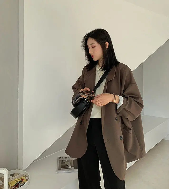 Oversize Blazer Dame – Koreansk Stil, Dobbeltknappet