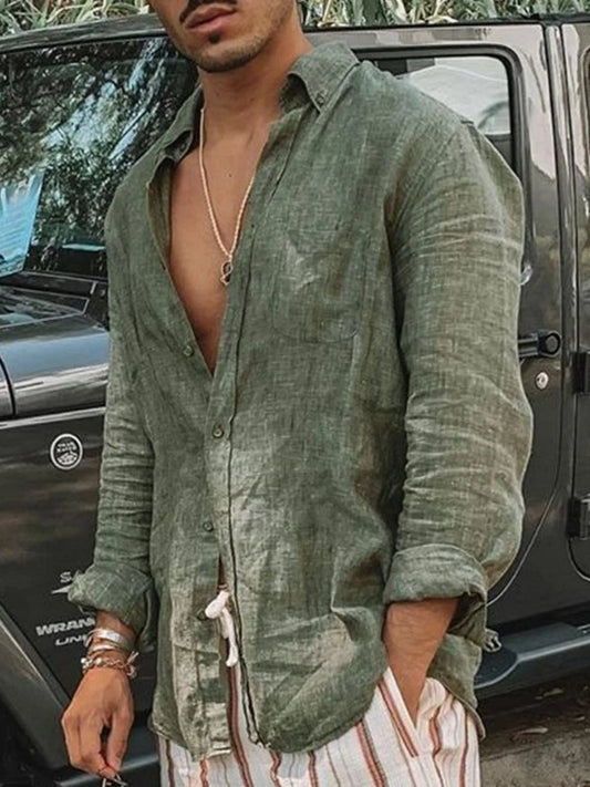 Langermet Herreskjorte – Casual Cardigan for Utendørsbruk