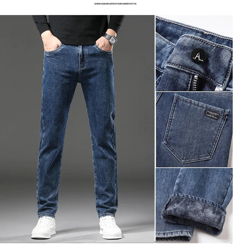 Fleecefôrede Jeans for Menn – Slim Straight