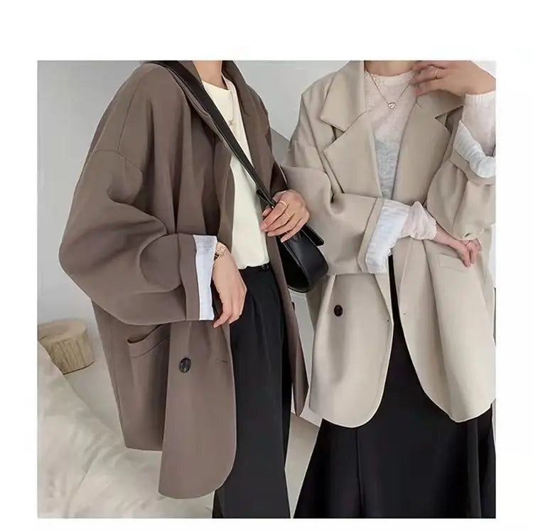 Oversize Blazer Dame – Koreansk Stil, Dobbeltknappet