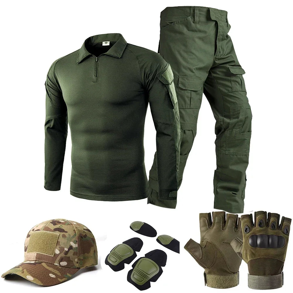 Taktisk Uniform Sett - Kamuflasje Jakt Klær - Skjorte og Bukse - Airsoft Paintball.