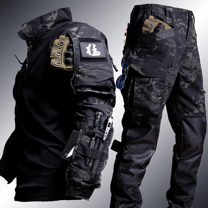 Taktisk Uniform Sett - Kamuflasje Jakt Klær - Skjorte og Bukse - Airsoft Paintball.