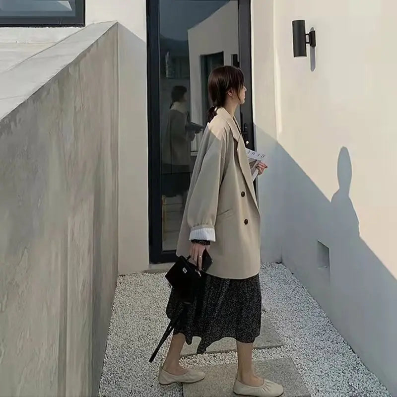 Oversize Blazer Dame – Koreansk Stil, Dobbeltknappet
