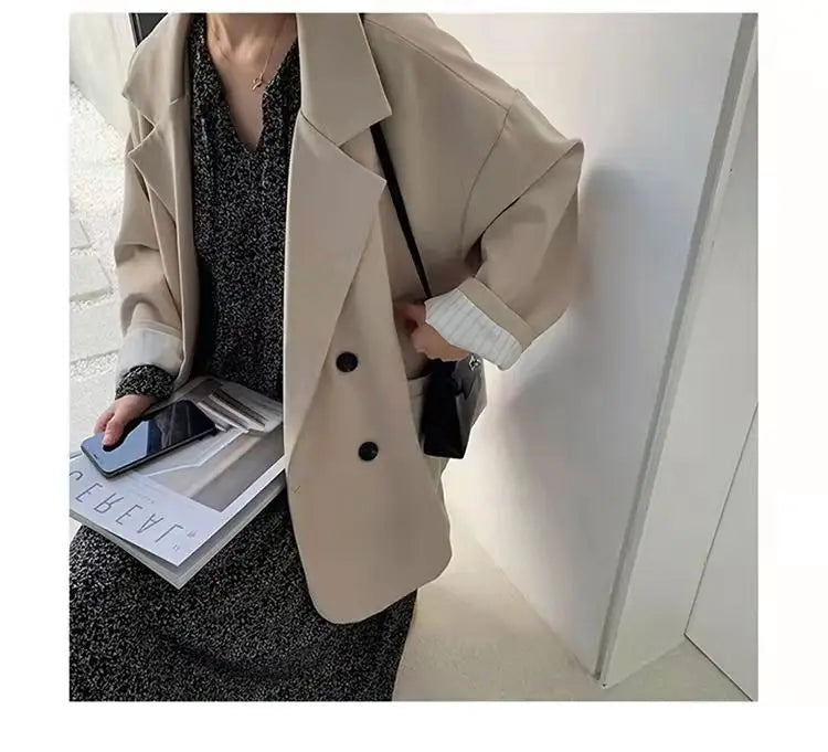 Oversize Blazer Dame – Koreansk Stil, Dobbeltknappet