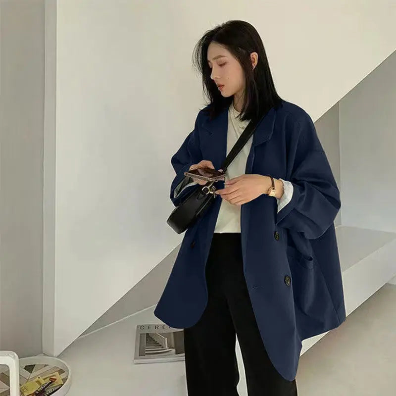 Oversize Blazer Dame – Koreansk Stil, Dobbeltknappet