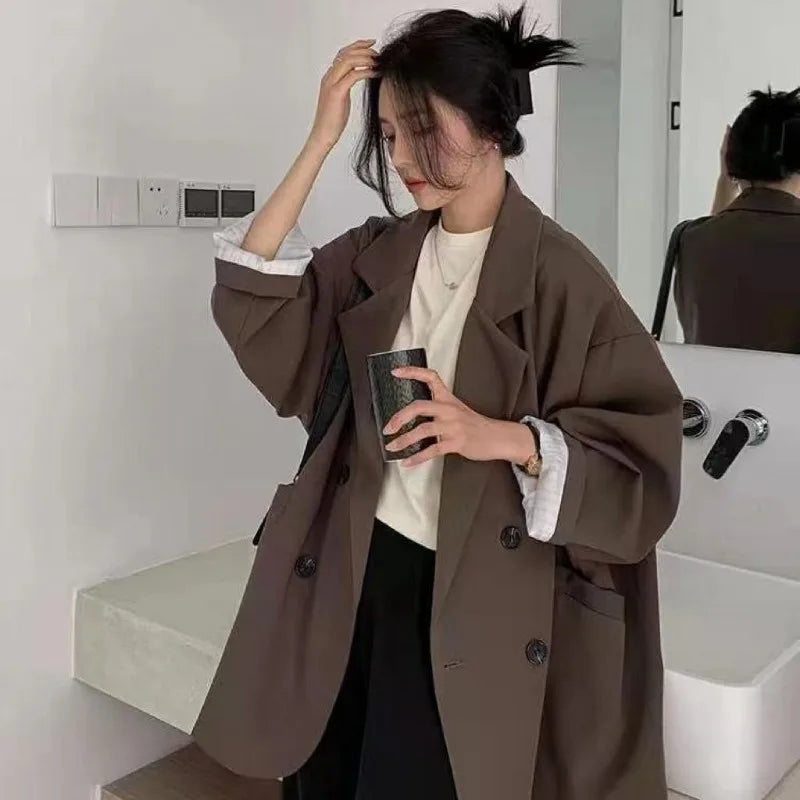 Oversize Blazer Dame – Koreansk Stil, Dobbeltknappet