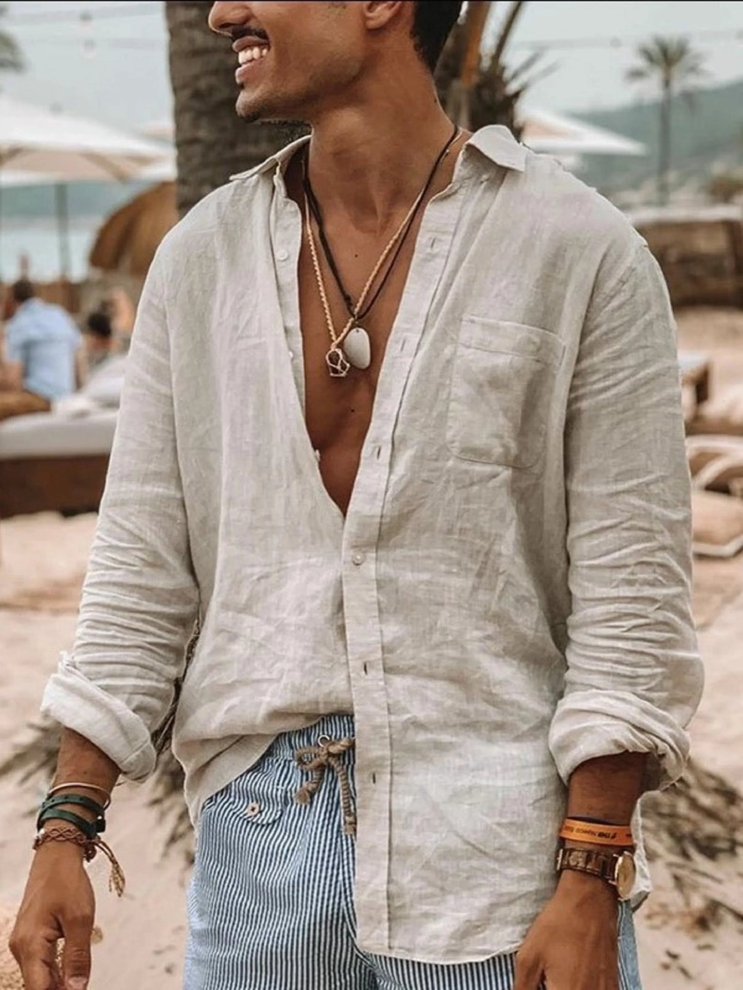 Langermet Herreskjorte – Casual Cardigan for Utendørsbruk