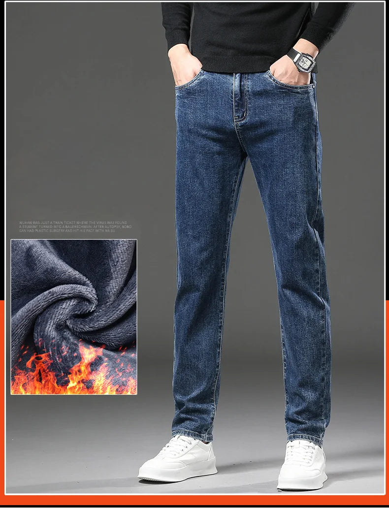 Fleecefôrede Jeans for Menn – Slim Straight