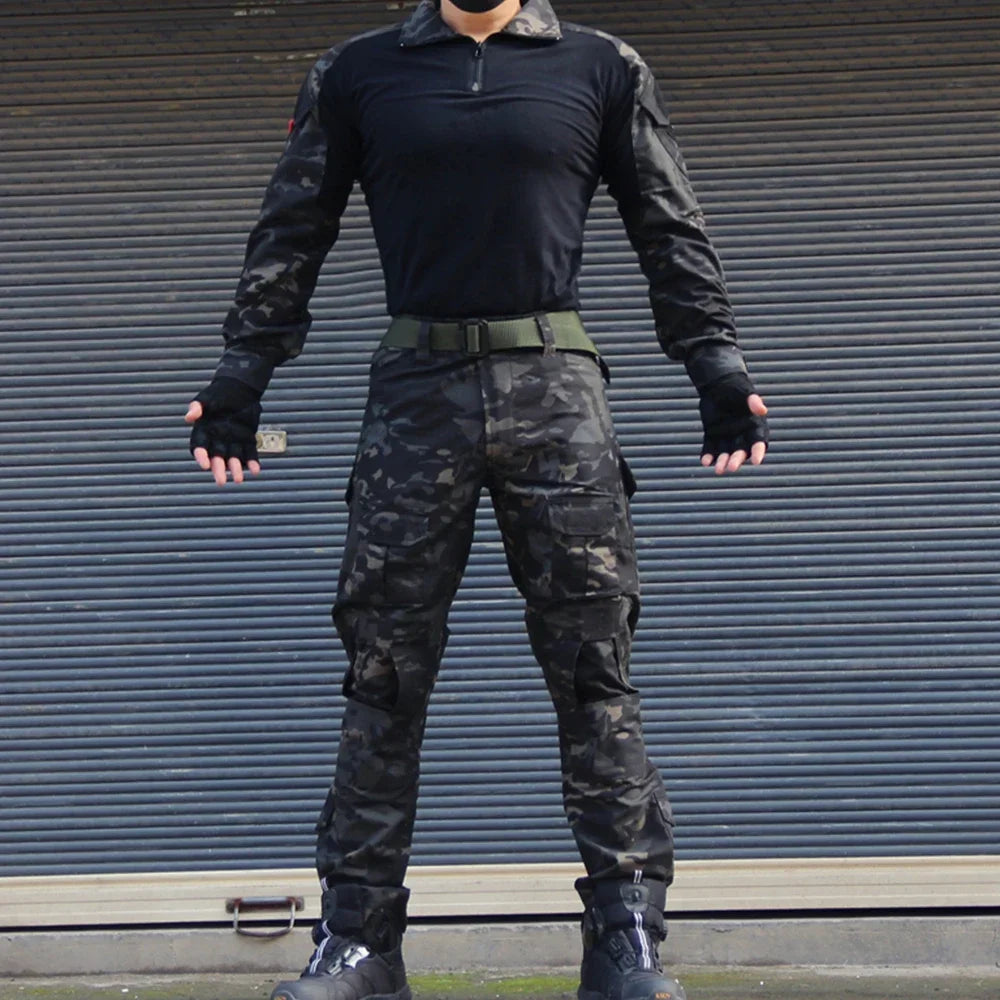 Taktisk Uniform Sett - Kamuflasje Jakt Klær - Skjorte og Bukse - Airsoft Paintball.