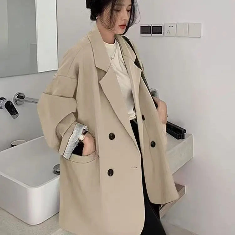 Oversize Blazer Dame – Koreansk Stil, Dobbeltknappet