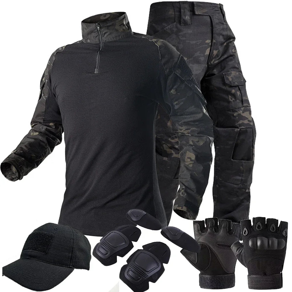 Taktisk Uniform Sett - Kamuflasje Jakt Klær - Skjorte og Bukse - Airsoft Paintball.