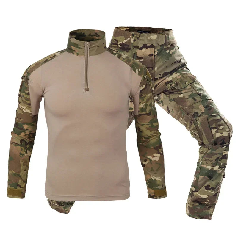 Taktisk Uniform Sett - Kamuflasje Jakt Klær - Skjorte og Bukse - Airsoft Paintball.