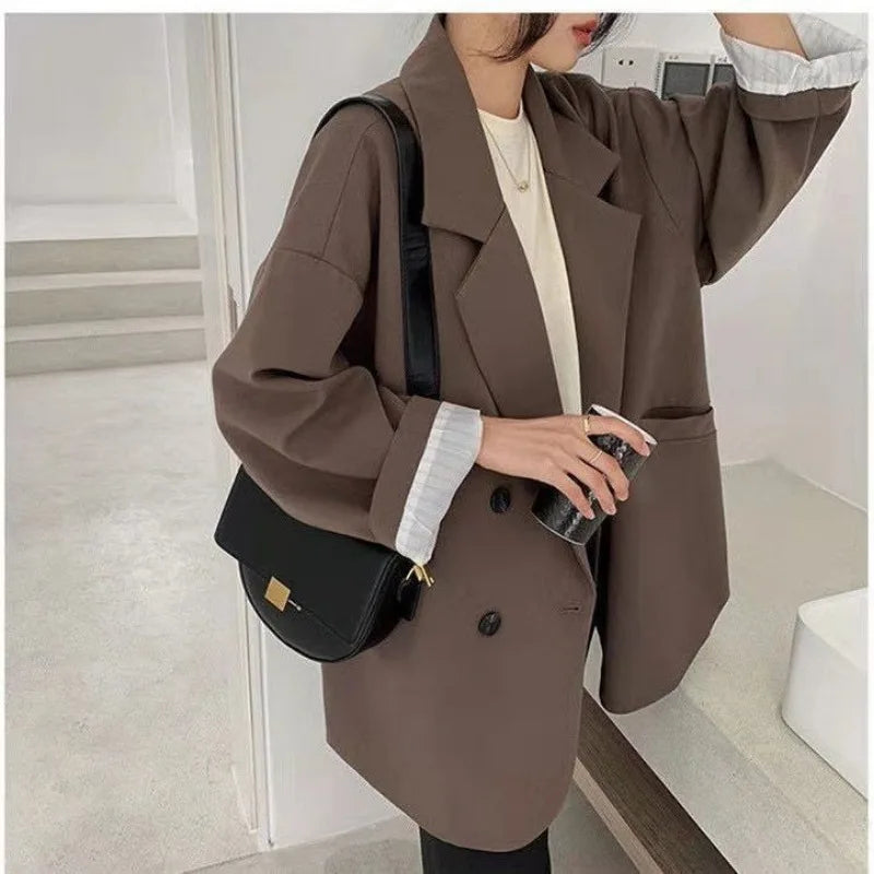Oversize Blazer Dame – Koreansk Stil, Dobbeltknappet