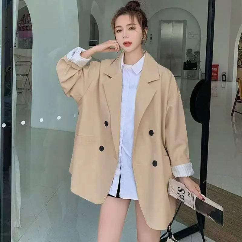 Oversize Blazer Dame – Koreansk Stil, Dobbeltknappet