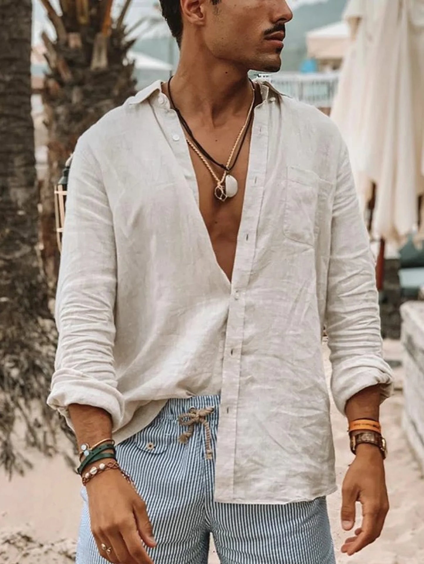 Langermet Herreskjorte – Casual Cardigan for Utendørsbruk