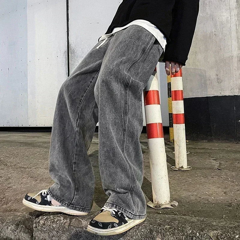 Herrejeans – Løs Straight Fit | Streetwear & Koreansk Stil